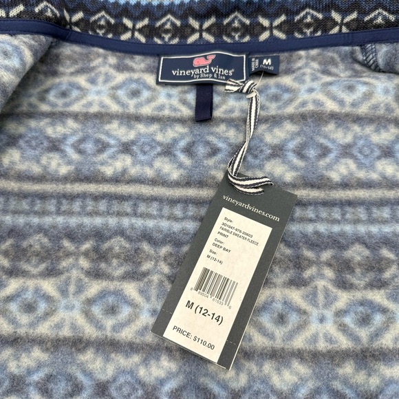 NWT Vineyard Vines Boy’s Fairisle Sweater Fleece Print Jacket Blue Deep Bay M - Picture 8 of 13